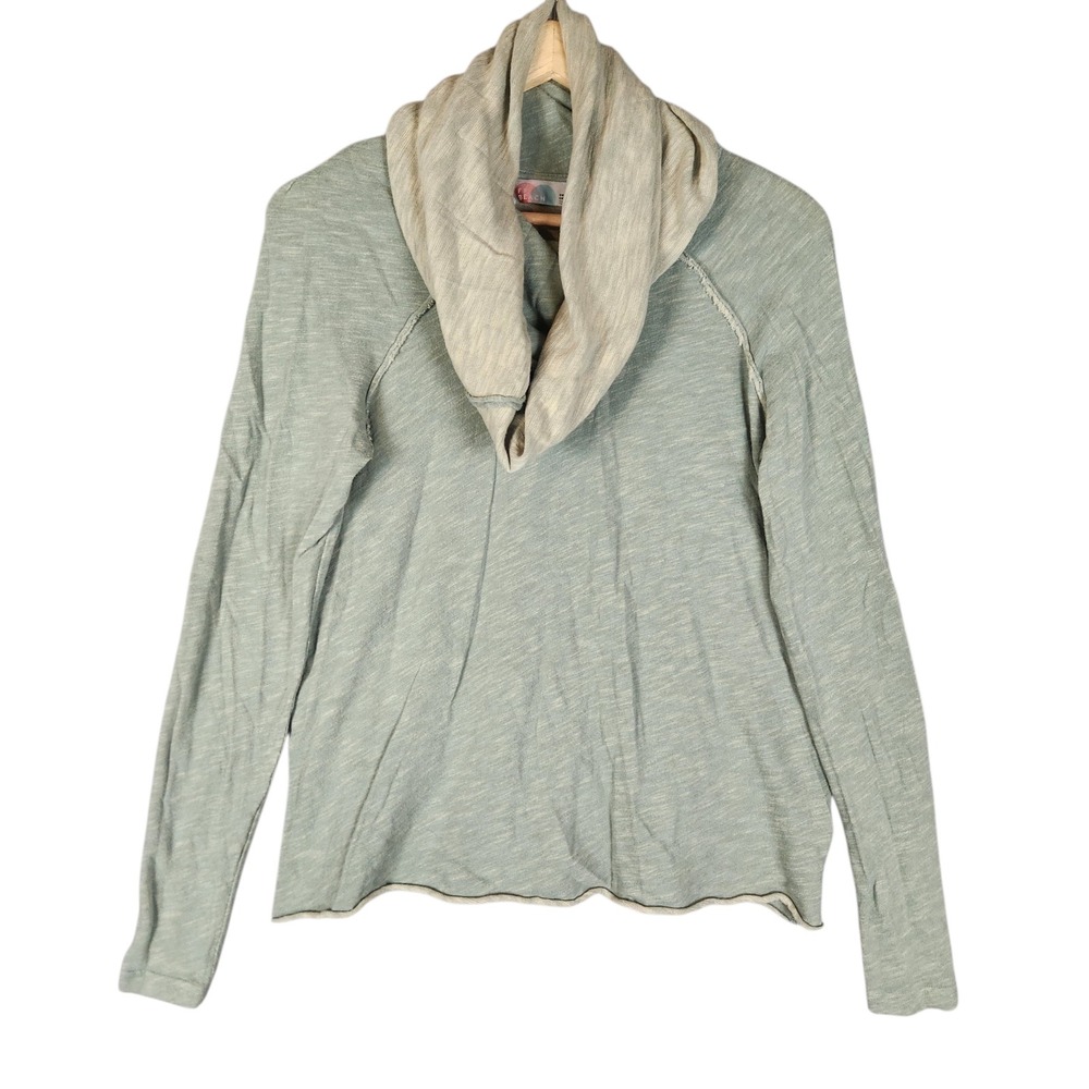 Free People Beach Cocoon Cowl Pullover Top Size S-M Greeb Cowl Neck Slub Knit